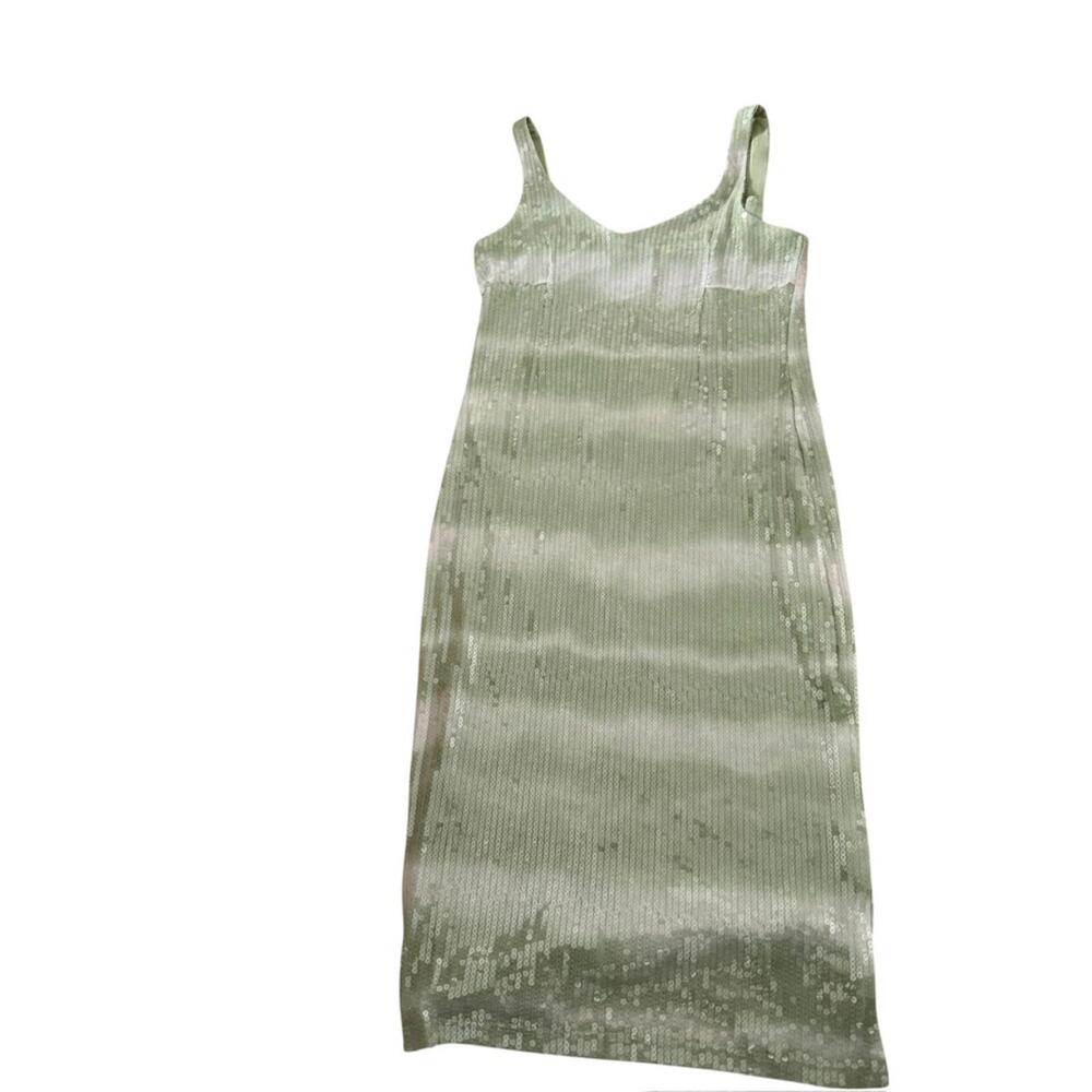 NWT Caroline Constas Clear Sequin Green White Striped Ombre Tie Dye Dress L10/12 - Picture 3 of 10